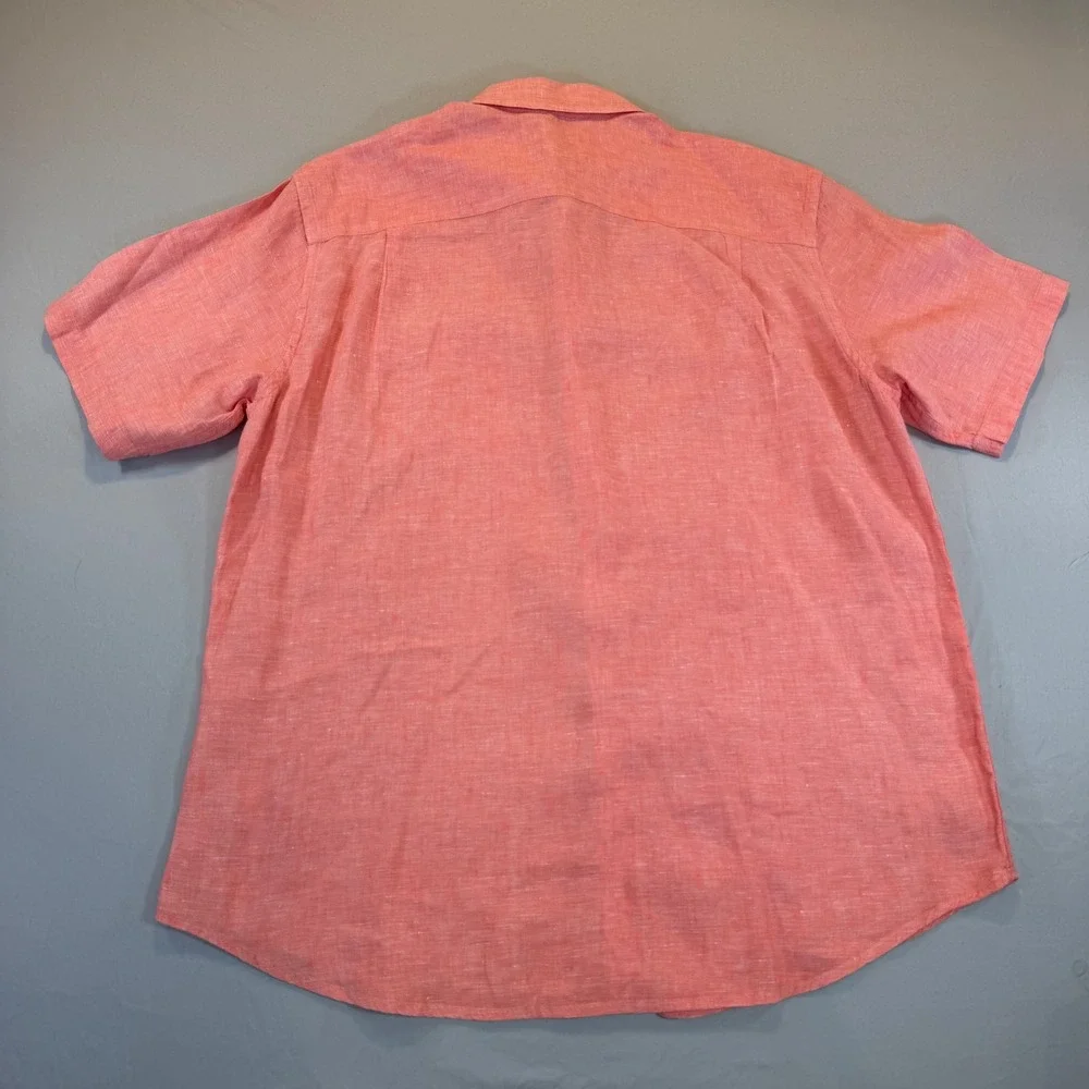 Jos A Bank Mens Large Coral Pink 100% Linen Button Down Beach Coastal Resort - Picture 6 of 7